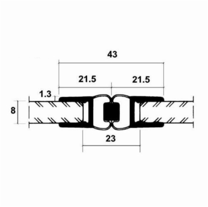 Magnetdichtungsprofil für Duschen 180° fluchtend, PVC, transparent, Glasstärke 6- 8 mm, L = 2200 mm